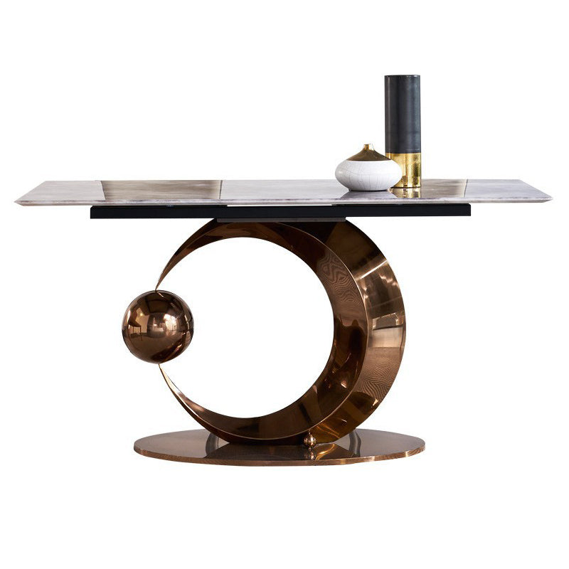 Glam Style Rectangle Dining Table Sintered Stone Table with Metal Leg for Home