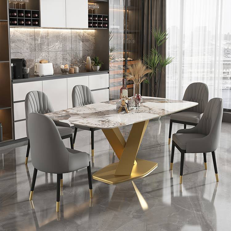 Glam Rectangle Dining Table Sintered Stone Table with Metal Leg for Home