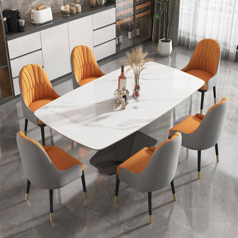 Glam Rectangle Dining Table Sintered Stone Table with Metal Leg for Home
