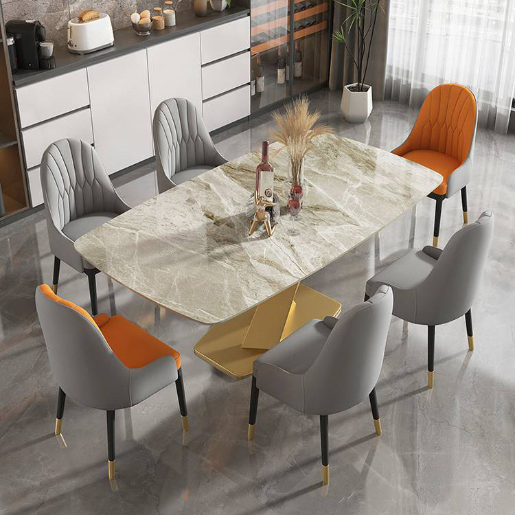 Glam Rectangle Dining Table Sintered Stone Table with Metal Leg for Home