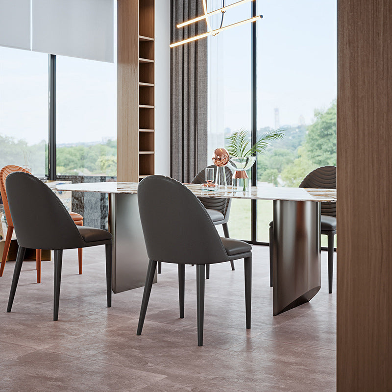 Industrial Style Rectangle Dining Table Sintered Stone Table with Metal Legs for Home