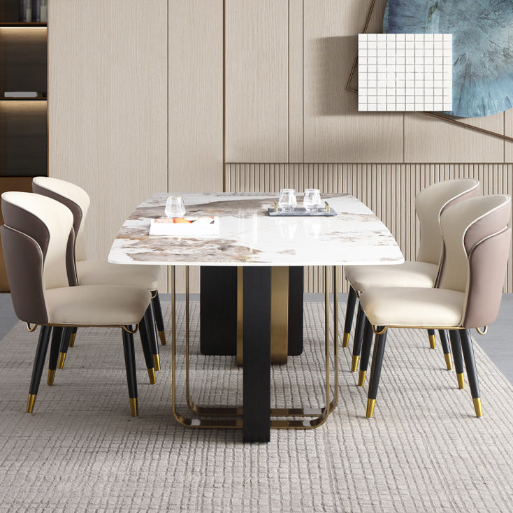 Modern Style Rectangle Dining Table Sintered Stone Table with Metal Legs for Home