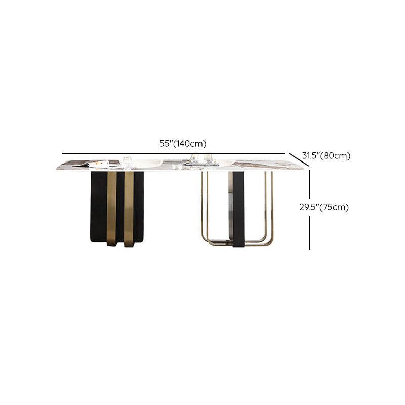 Modern Style Rectangle Dining Table Sintered Stone Table with Metal Legs for Home