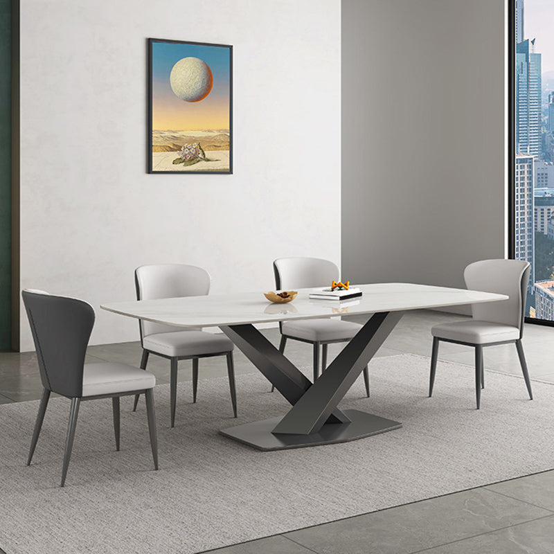 Industrial Style Rectangle Table Sintered Stone Dining Table with Metal Legs for Home