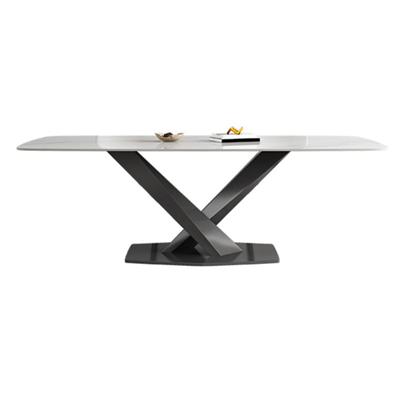 Industrial Style Rectangle Table Sintered Stone Dining Table with Metal Legs for Home