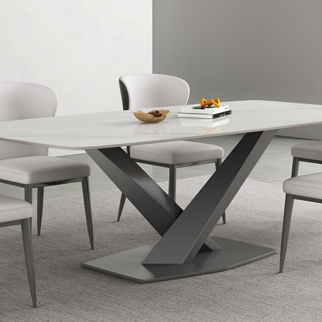 Industrial Style Rectangle Table Sintered Stone Dining Table with Metal Legs for Home
