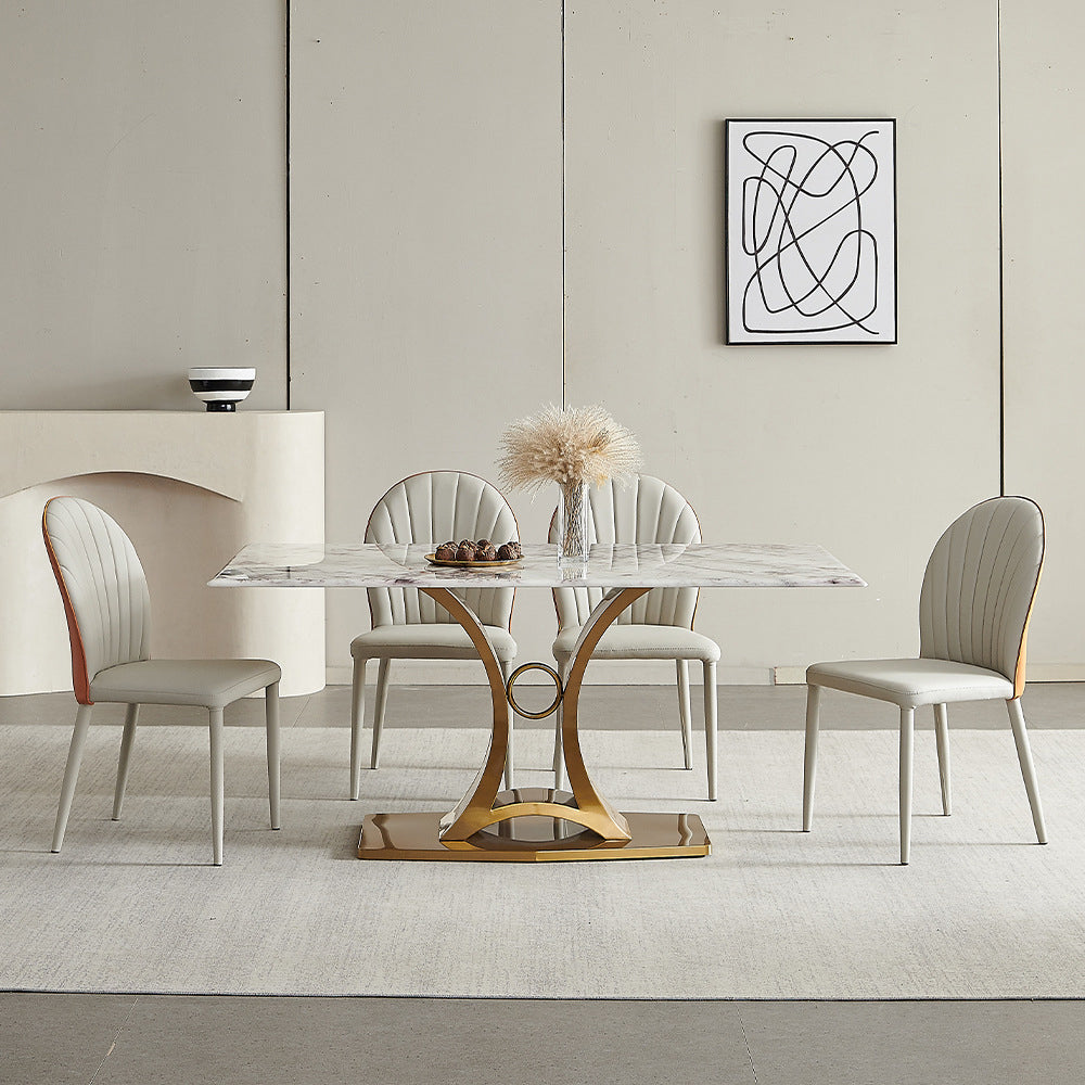 Glam Style Rectangle Table Sintered Stone Dining Table with Metal Legs