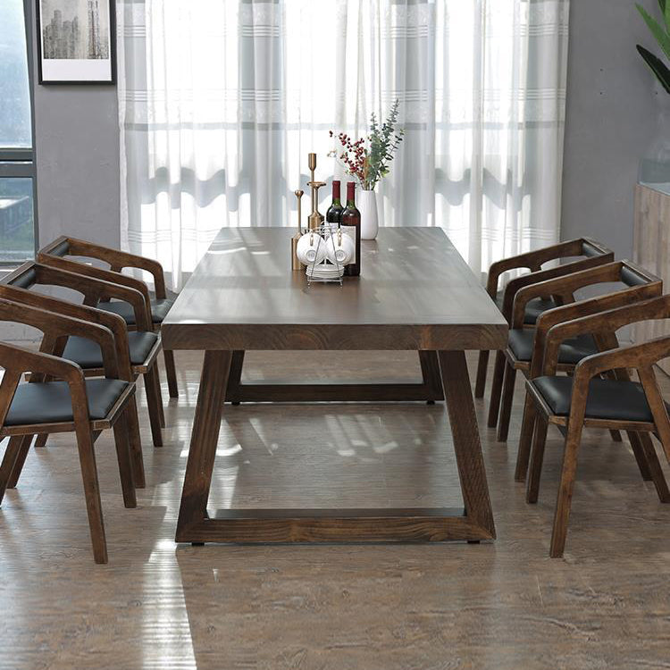 Industrial Style Rectangle Table Wooden Dining Table with Wooden Legs