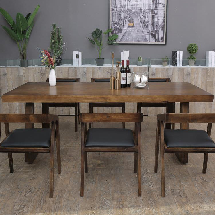 Industrial Style Rectangle Table Wooden Dining Table with Wooden Legs