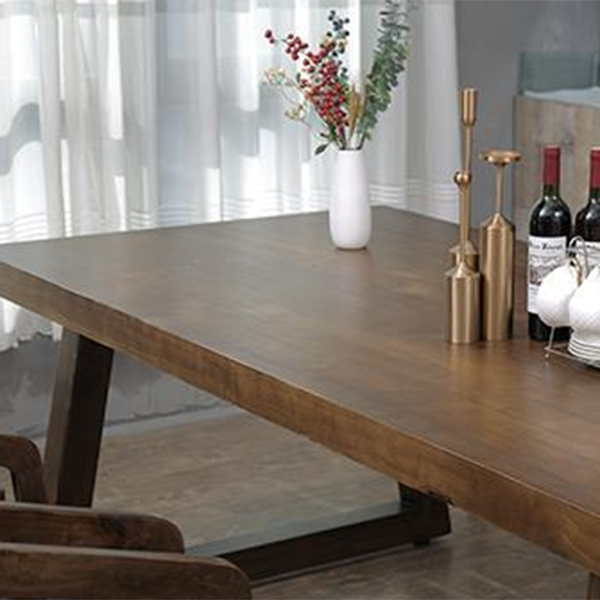 Industrial Style Rectangle Table Wooden Dining Table with Wooden Legs