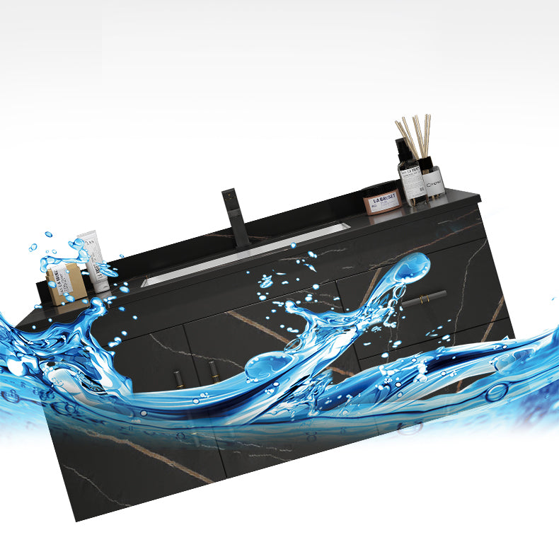 Stone Top Vanity Set Single Sink Mirror Drawers Wall-Mounted Rectangle Vanity with 2 Doors