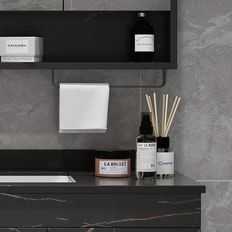 Stone Top Vanity Set Single Sink Mirror Drawers Wall-Mounted Rectangle Vanity with 2 Doors