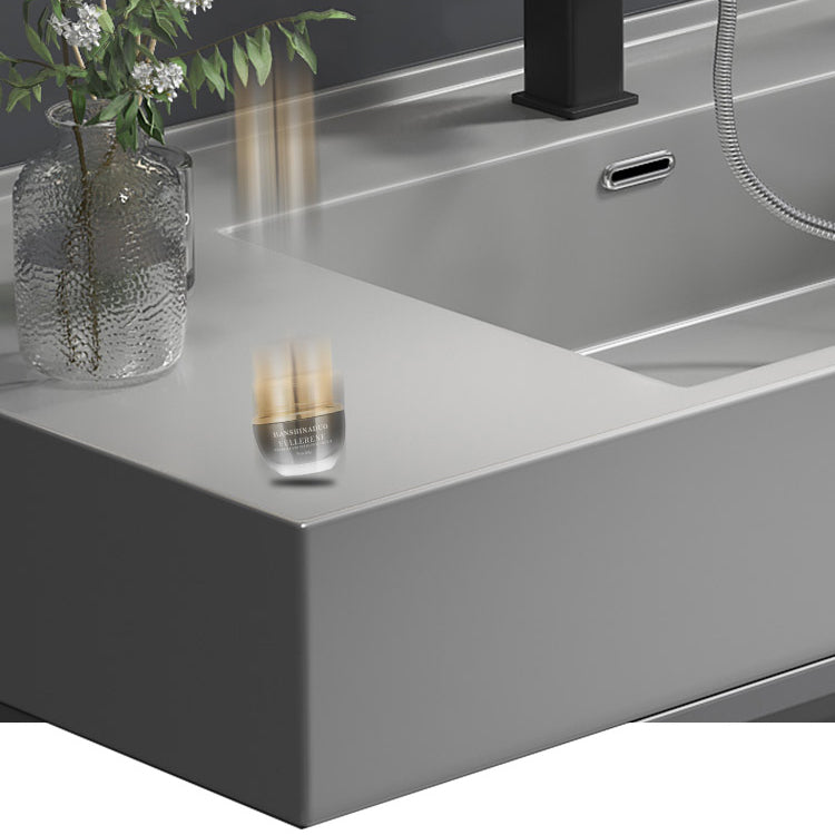 Single Sink Grey Vanity Shelving Included Mirror Rectangle Vanity with 2 Drawers