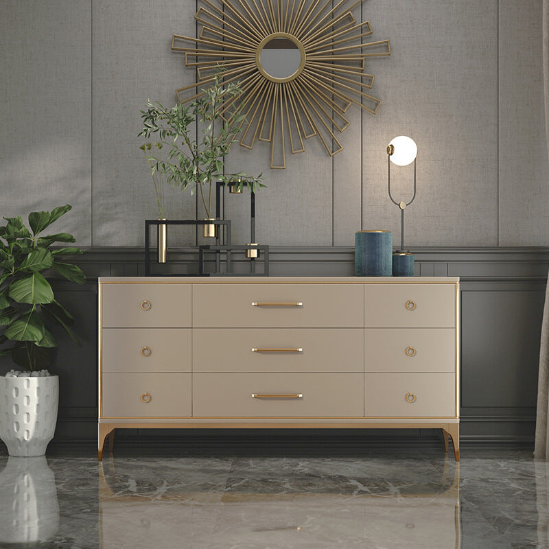 Classic Glam Horizontal Double Dresser Wood Storage Chest Dresser for Bedroom