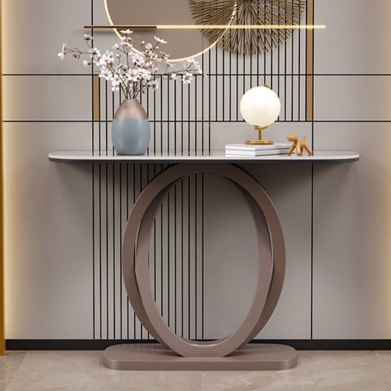 Contemporary Stone Accent Table Half Moon Sofa Console Table for Hall