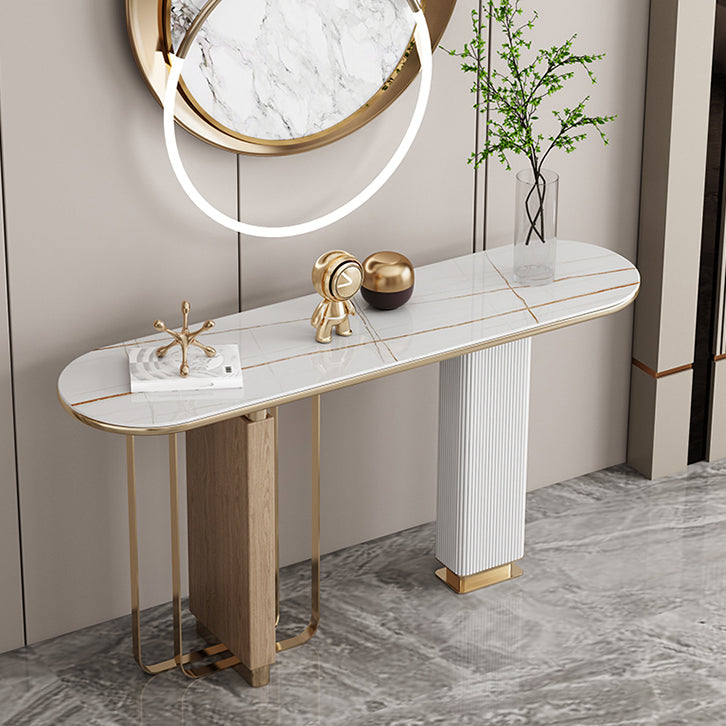Glam White Oval Console Table Stone Console Sofa Table for Hall