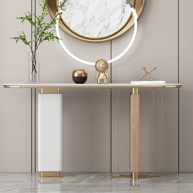 Glam White Oval Console Table Stone Console Sofa Table for Hall