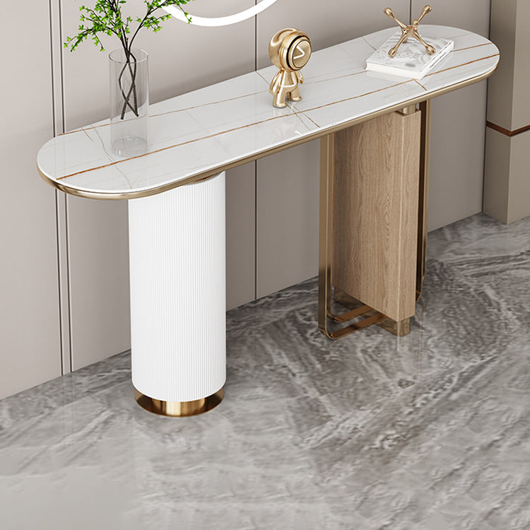 Glam White Oval Console Table Stone Console Sofa Table for Hall