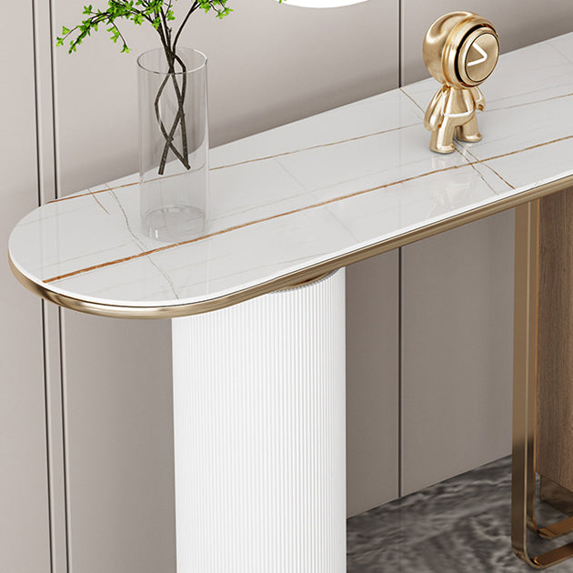 Glam White Oval Console Table Stone Console Sofa Table for Hall