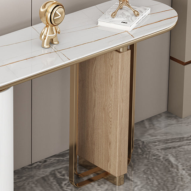Glam White Oval Console Table Stone Console Sofa Table for Hall