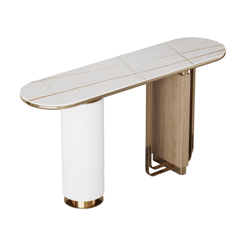 Glam White Oval Console Table Stone Console Sofa Table for Hall