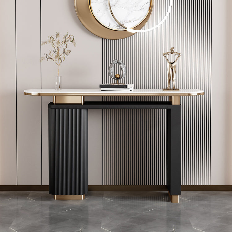 Glam Oval Console Table Reclaimed Wood Console Accent Table for Hall