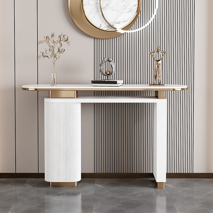 Glam Oval Console Table Reclaimed Wood Console Accent Table for Hall