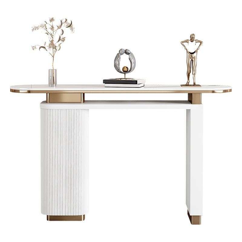 Glam Oval Console Table Reclaimed Wood Console Accent Table for Hall