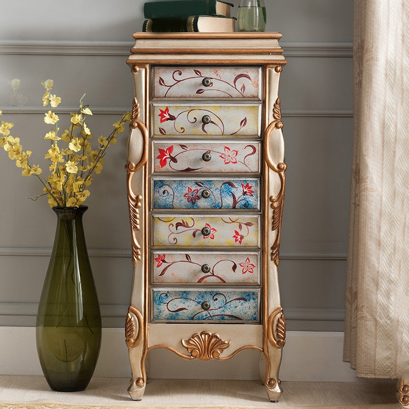 Industrial Side Cabinet in Solid Wood with 7 Drawers and 1 Door