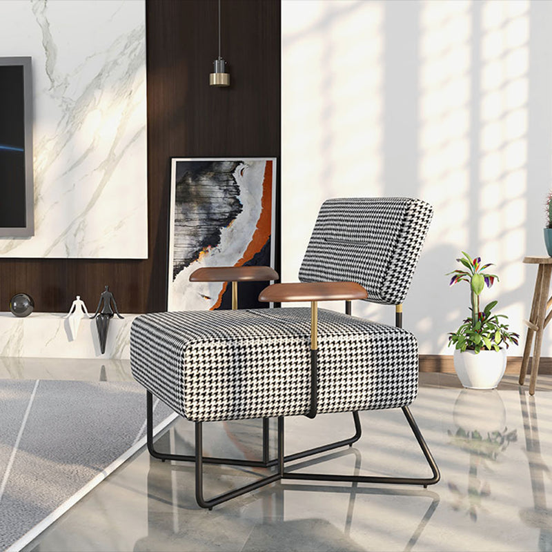 Industrial Arm Chair Houndstooth with Fabric Seat Cross Fixed Back Armchair