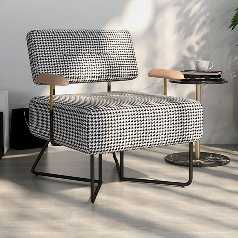 Industrial Arm Chair Houndstooth with Fabric Seat Cross Fixed Back Armchair