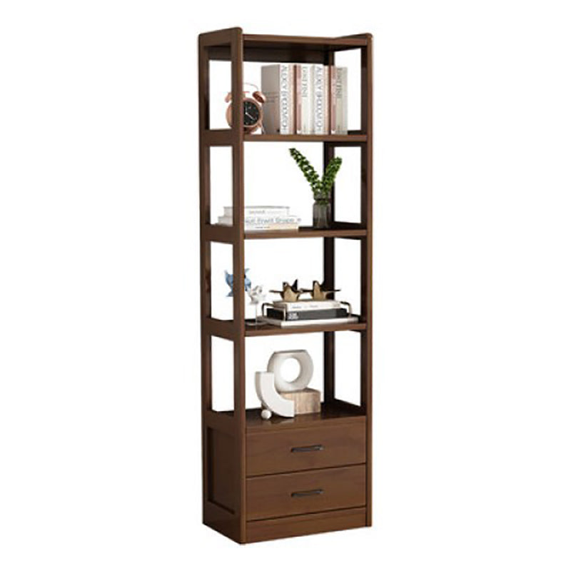 Modern Style Open Back Bookshelf Standard Wooden Bookcase with Drawers
