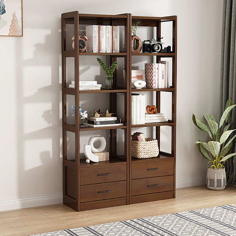 Modern Style Open Back Bookshelf Standard Wooden Bookcase with Drawers