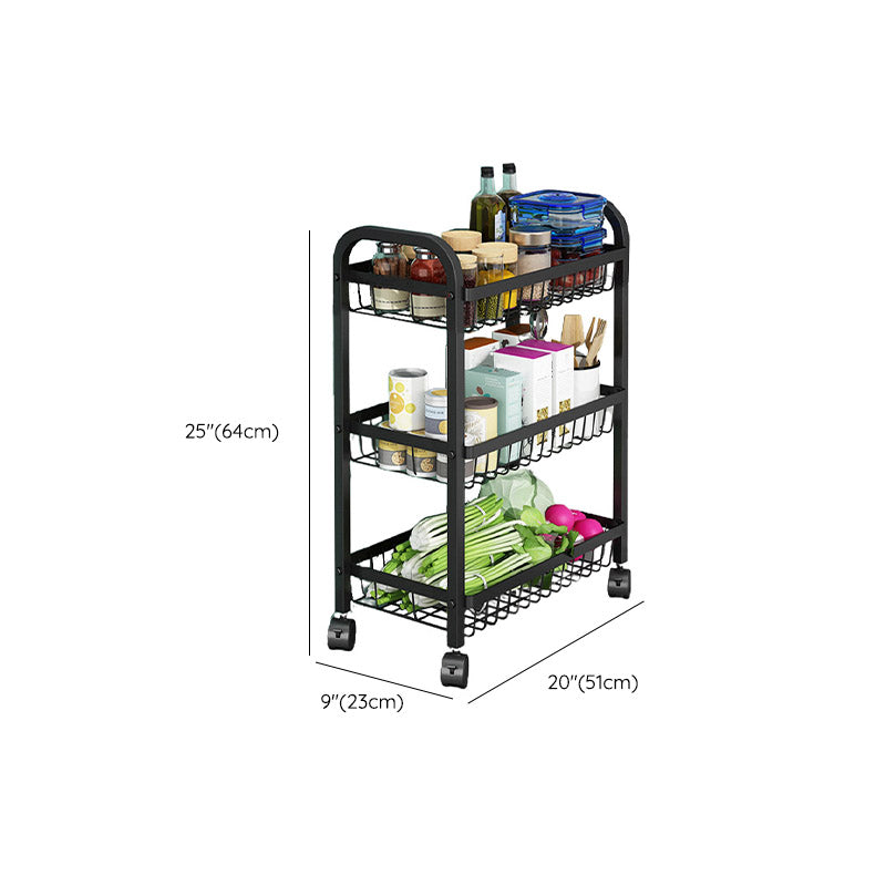 Open Storage Prep Table with Basket Kitchen Trolley in Black