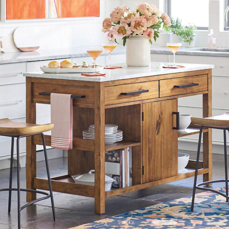 Modern Kitchen Island Table with Towel Rack Pine Wood Prep Table