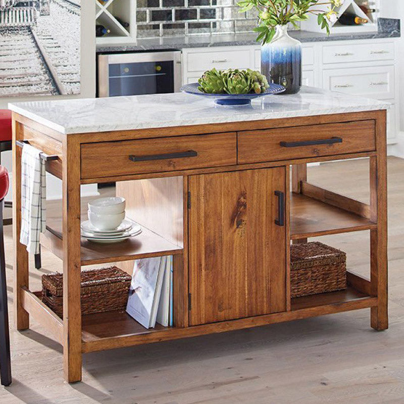 Modern Kitchen Island Table with Towel Rack Pine Wood Prep Table