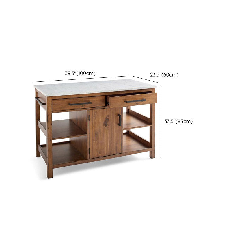 Modern Kitchen Island Table with Towel Rack Pine Wood Prep Table