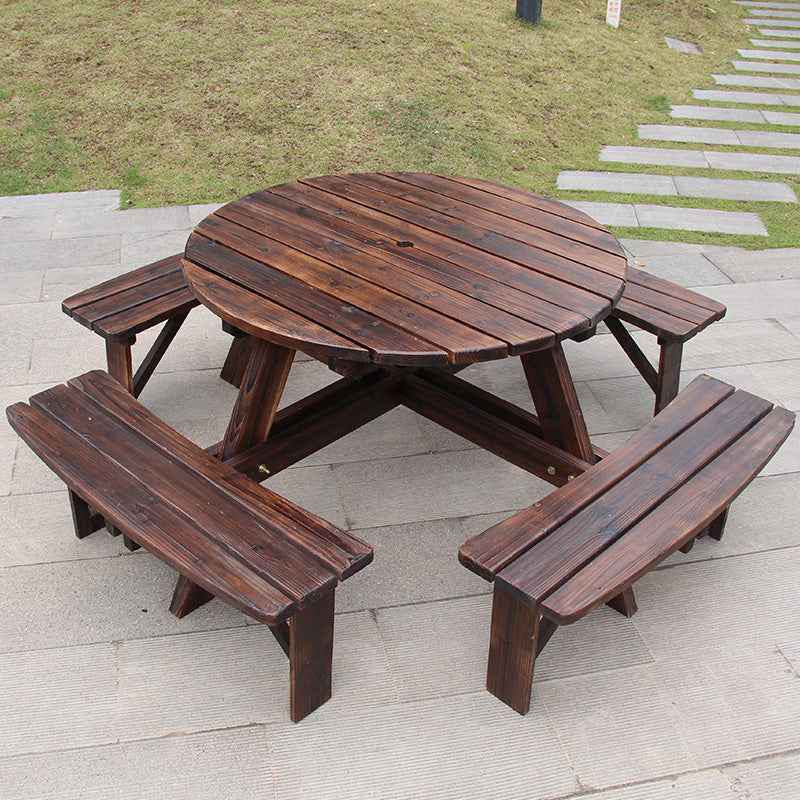 Farmhouse Solid Wood Picnic Table UV Resistant Brown Patio Table