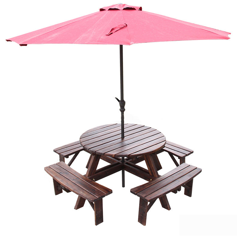 Farmhouse Solid Wood Picnic Table UV Resistant Brown Patio Table