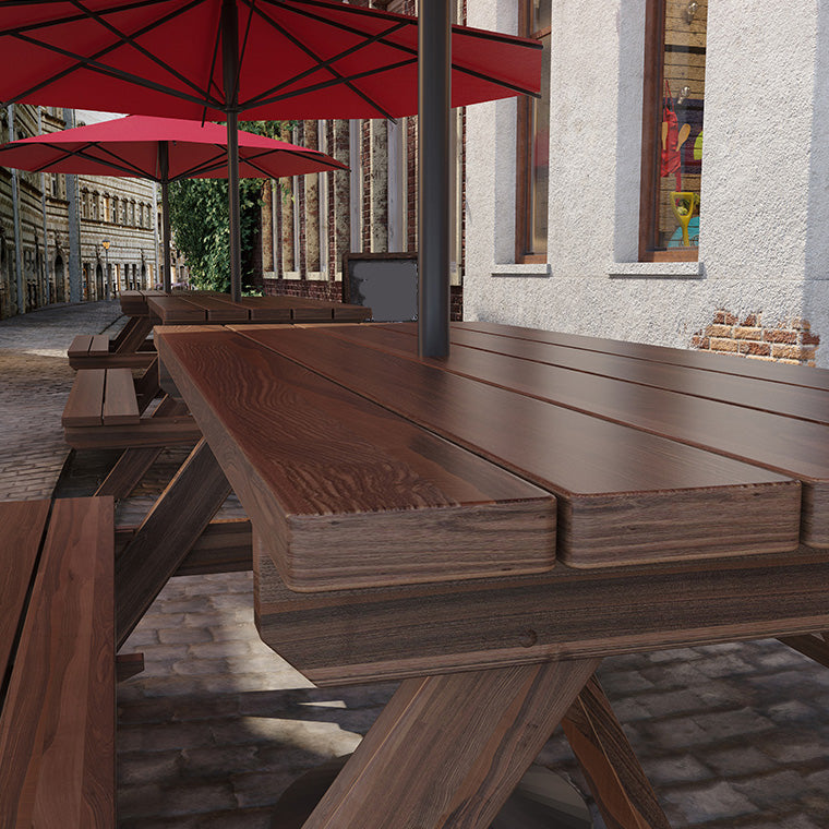 Farmhouse Solid Wood Picnic Table UV Resistant Brown Patio Table