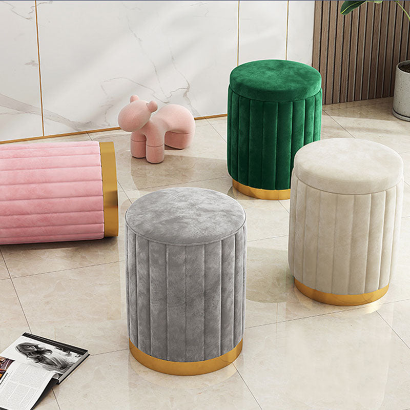 Glam Pouf Ottoman Velvet Upholstered Solid Color Cylinder Shape Ottoman
