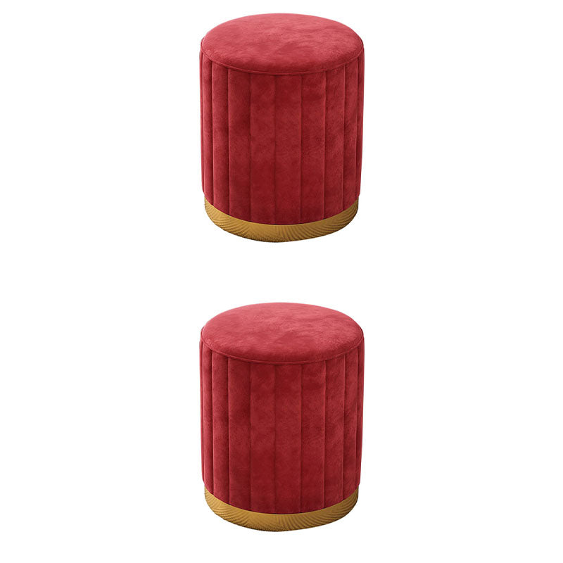 Glam Pouf Ottoman Velvet Upholstered Solid Color Cylinder Shape Ottoman