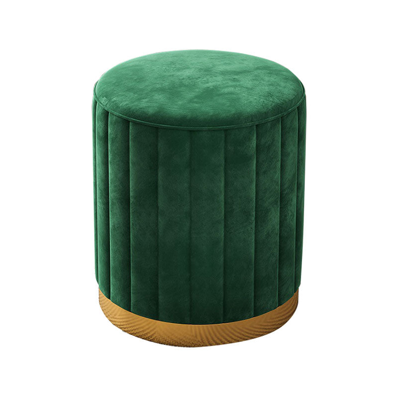 Glam Pouf Ottoman Velvet Upholstered Solid Color Cylinder Shape Ottoman