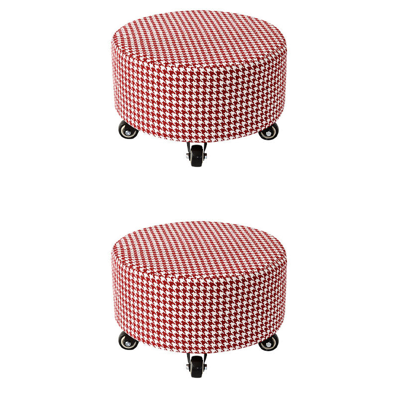 Cotton Blend Ottoman Houndstooth Pattern Fade Resistant Round Ottoman with Wheels
