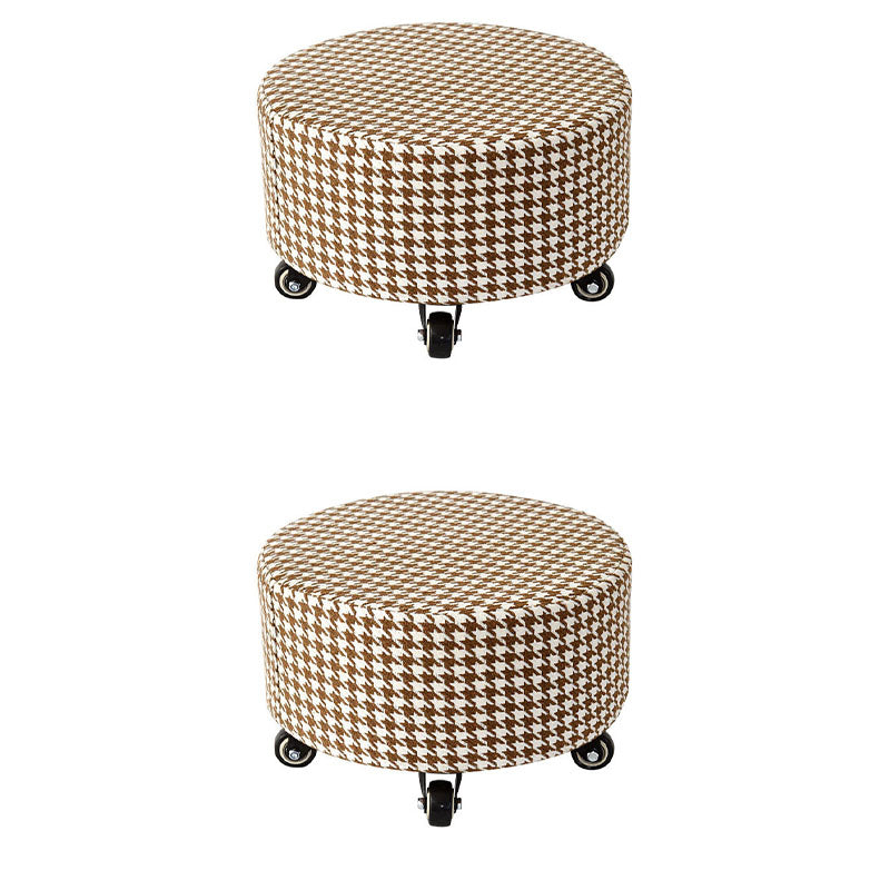 Cotton Blend Ottoman Houndstooth Pattern Fade Resistant Round Ottoman with Wheels