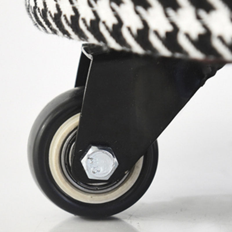 Cotton Blend Ottoman Houndstooth Pattern Fade Resistant Round Ottoman with Wheels