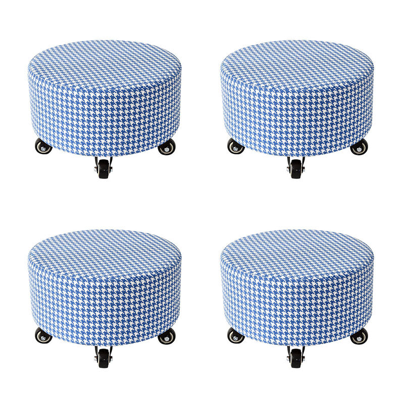 Cotton Blend Ottoman Houndstooth Pattern Fade Resistant Round Ottoman with Wheels