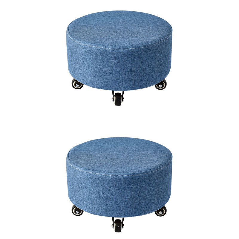 Cotton Blend Ottoman Houndstooth Pattern Fade Resistant Round Ottoman with Wheels