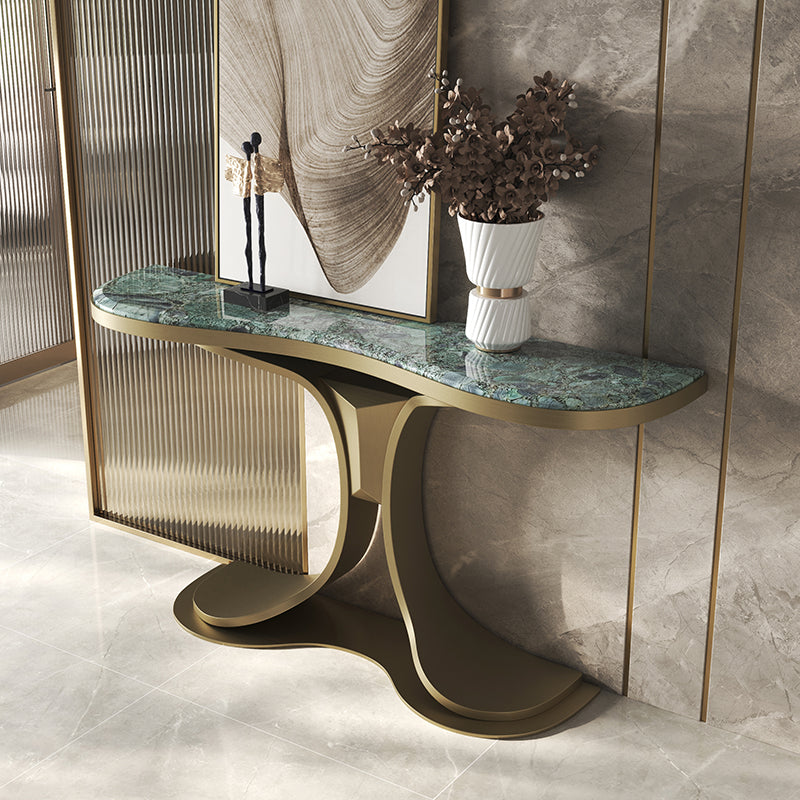 Glam Green Console Table Half Moon Console Sofa Table for Hall