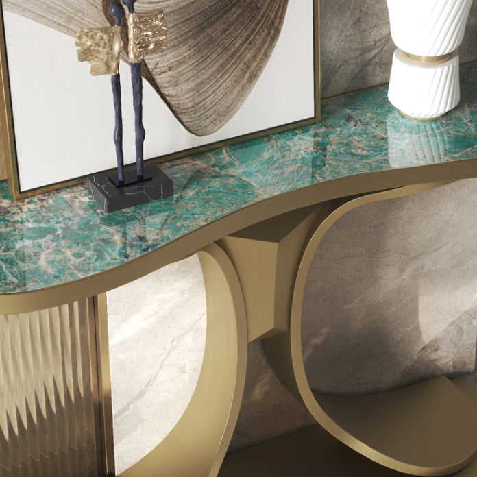 Glam Green Console Table Half Moon Console Sofa Table for Hall